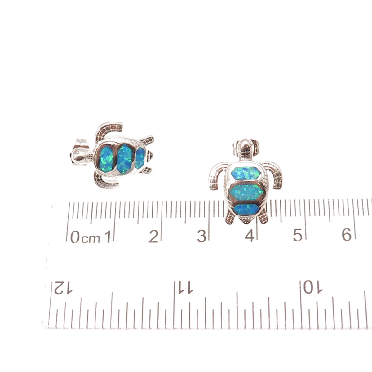 925 Sterling Silver Real Opal Turtle Stud Earrings