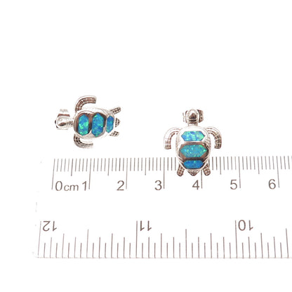 925 Sterling Silver Real Opal Turtle Stud Earrings