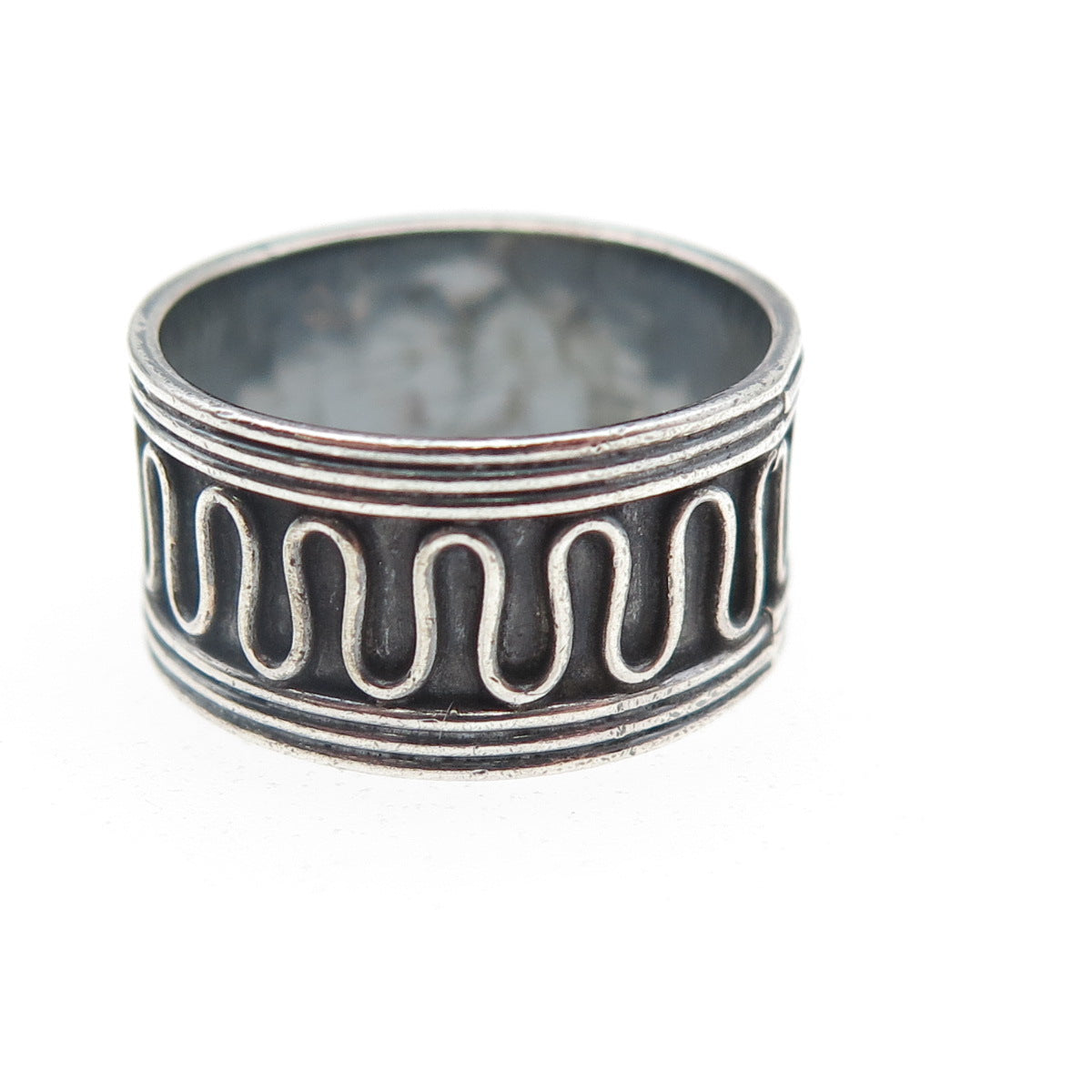925 Sterling Silver Vintage Modernist Zig Zag Oxidized Band Ring Size 6.5