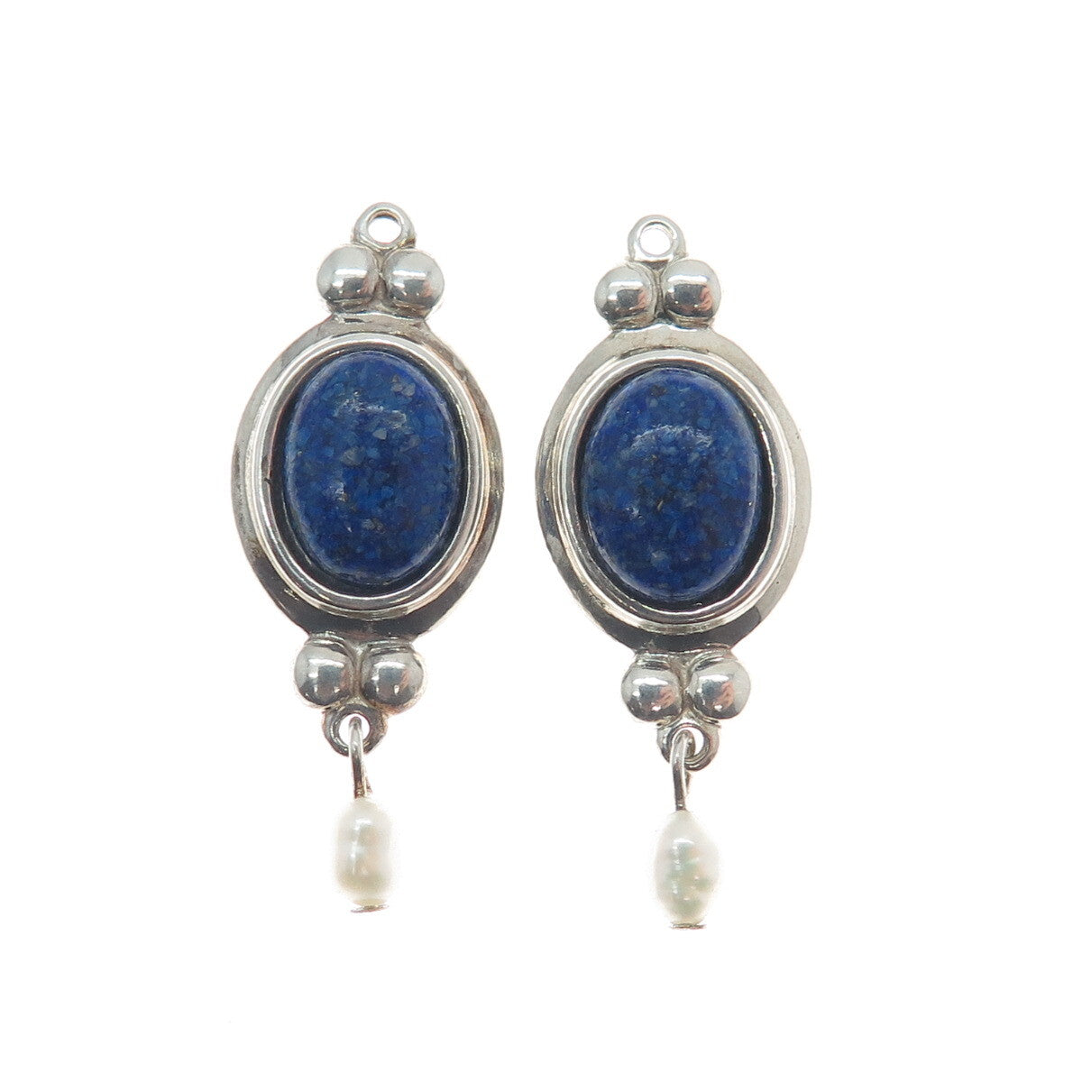 COLEMAN CO. 925 Sterling Silver Vintage Real Lapis Inlay & Pearl Jacket Earrings