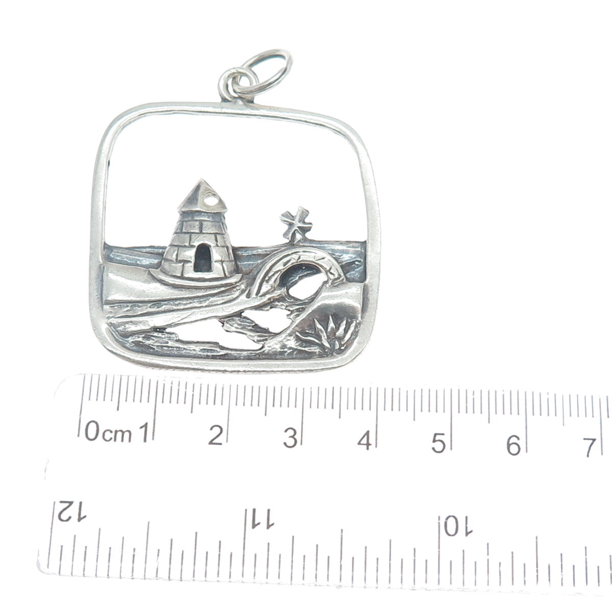 NAPIER 925 Sterling Silver Vintage Windmill & Lighthouse Oxidized Pendant