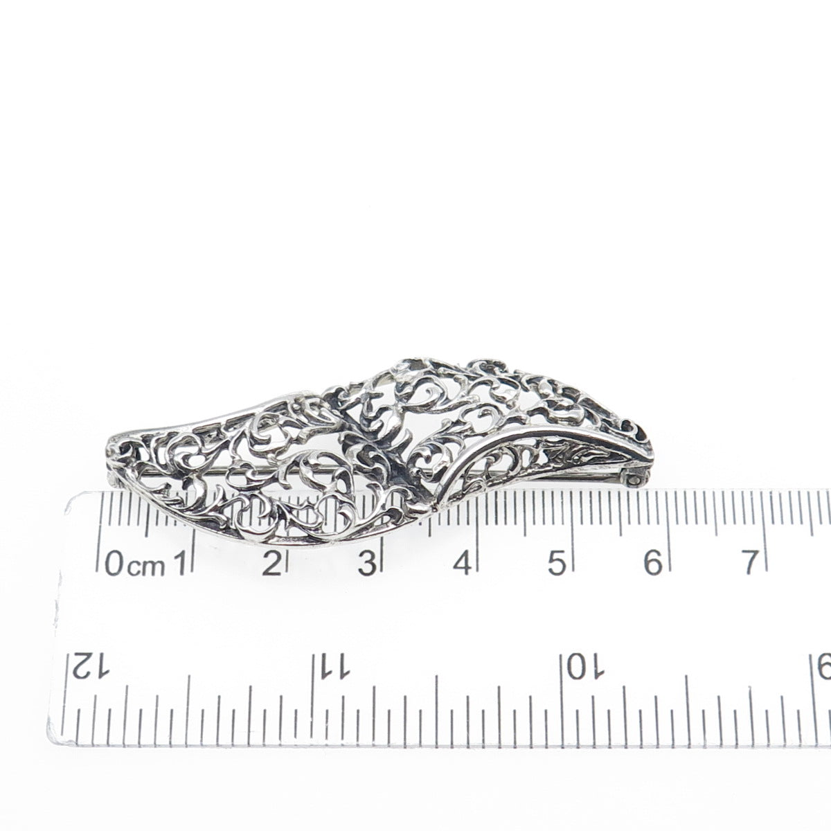DANECRAFT 925 Sterling Silver Vintage Ornate Floral Oxidized Pin Brooch