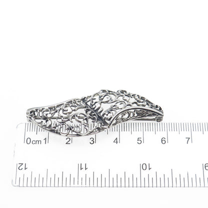 DANECRAFT 925 Sterling Silver Vintage Ornate Floral Oxidized Pin Brooch