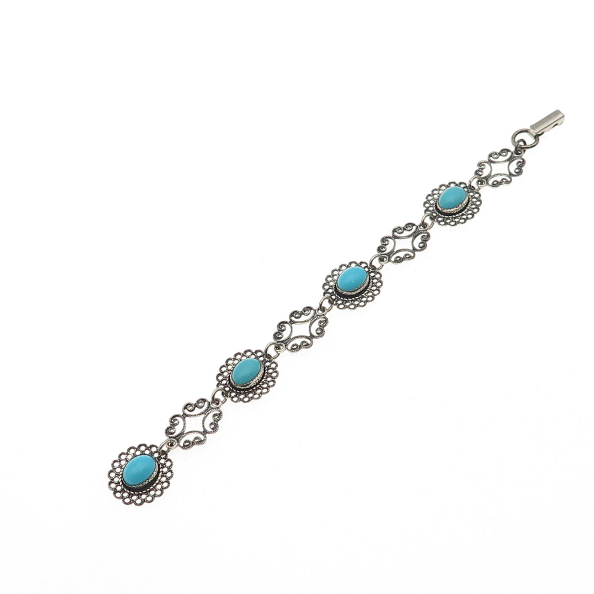 Beau Sterling Silver Antique Art Deco Real Turquoise Bracelet 6" (missing loop)