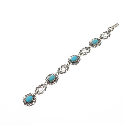 Beau Sterling Silver Antique Art Deco Real Turquoise Bracelet 6" (missing loop)