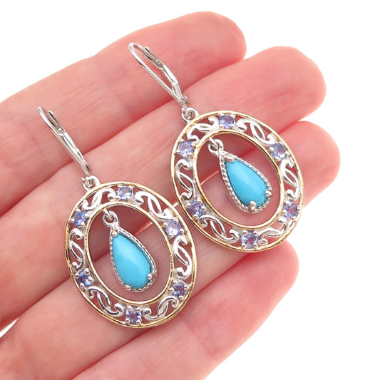 Chuck Clemency 925 Sterling Silver Real Turquoise & Tanzanite Dangle Earrings