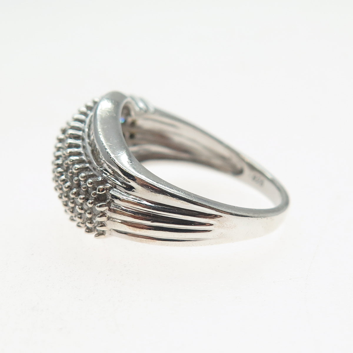 925 Sterling Silver Real Round & Tapered Baguette-Cut Diamond Wavy Ring Size 7