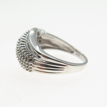 925 Sterling Silver Real Round & Tapered Baguette-Cut Diamond Wavy Ring Size 7