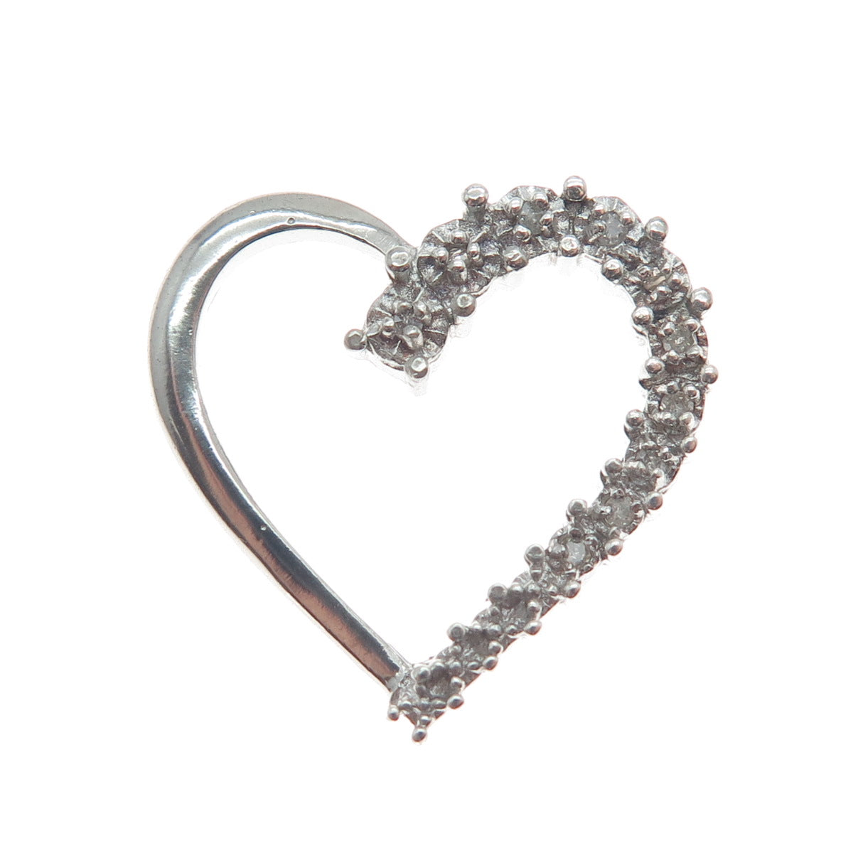 CHARLES WINSTON 925 Sterling Silver Real Round-Cut Diamond Heart Slide Pendant