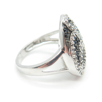 925 Sterling Silver Real White Topaz & Black Spinel Gemstone Ring Size 8.25