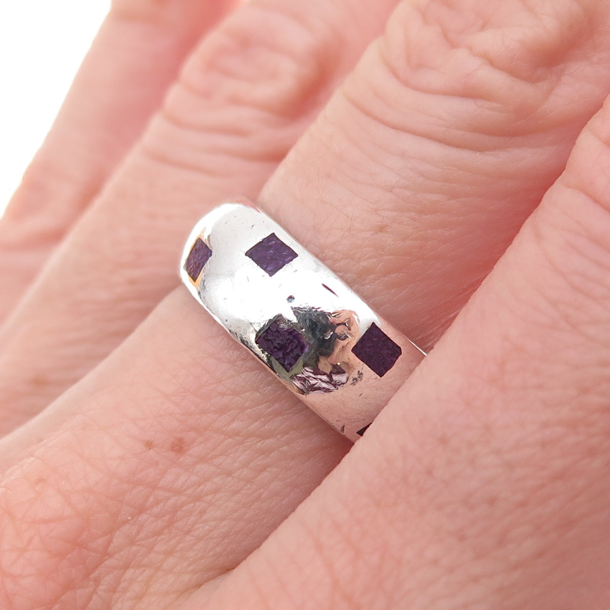 Silver Fox 925 Sterling Vintage Real Sugilite Inlay Chest Band Ring Size 8