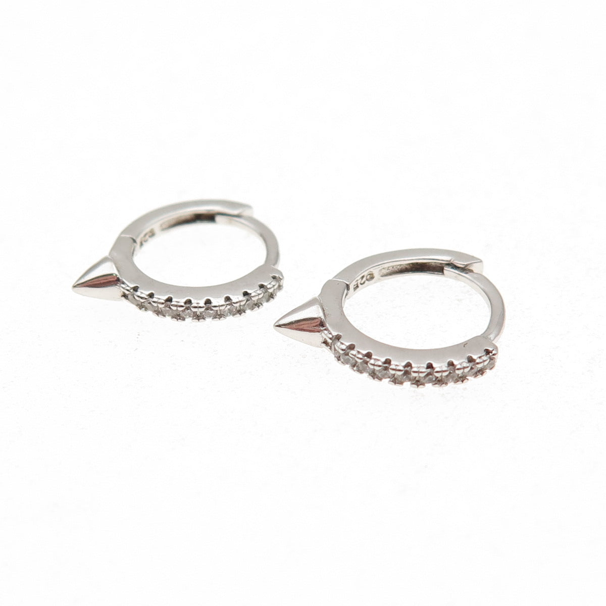 925 Sterling Silver Round-Cut C Z Thorn Hoop Earrings