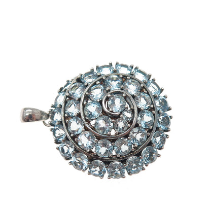 925 Sterling Silver Vintage Real Round-Cut Blue Topaz Spiral Charm Pendant
