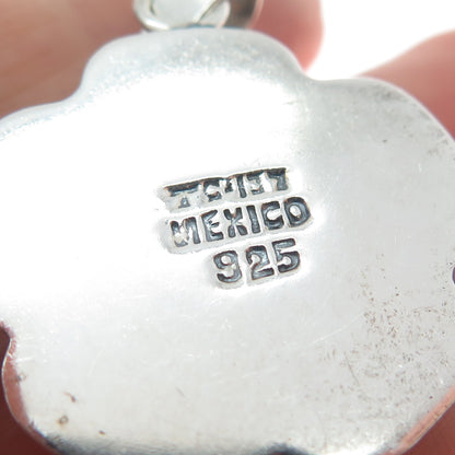 925 Sterling Silver Vintage Mexico Puffy Flower Oxidized Pendant