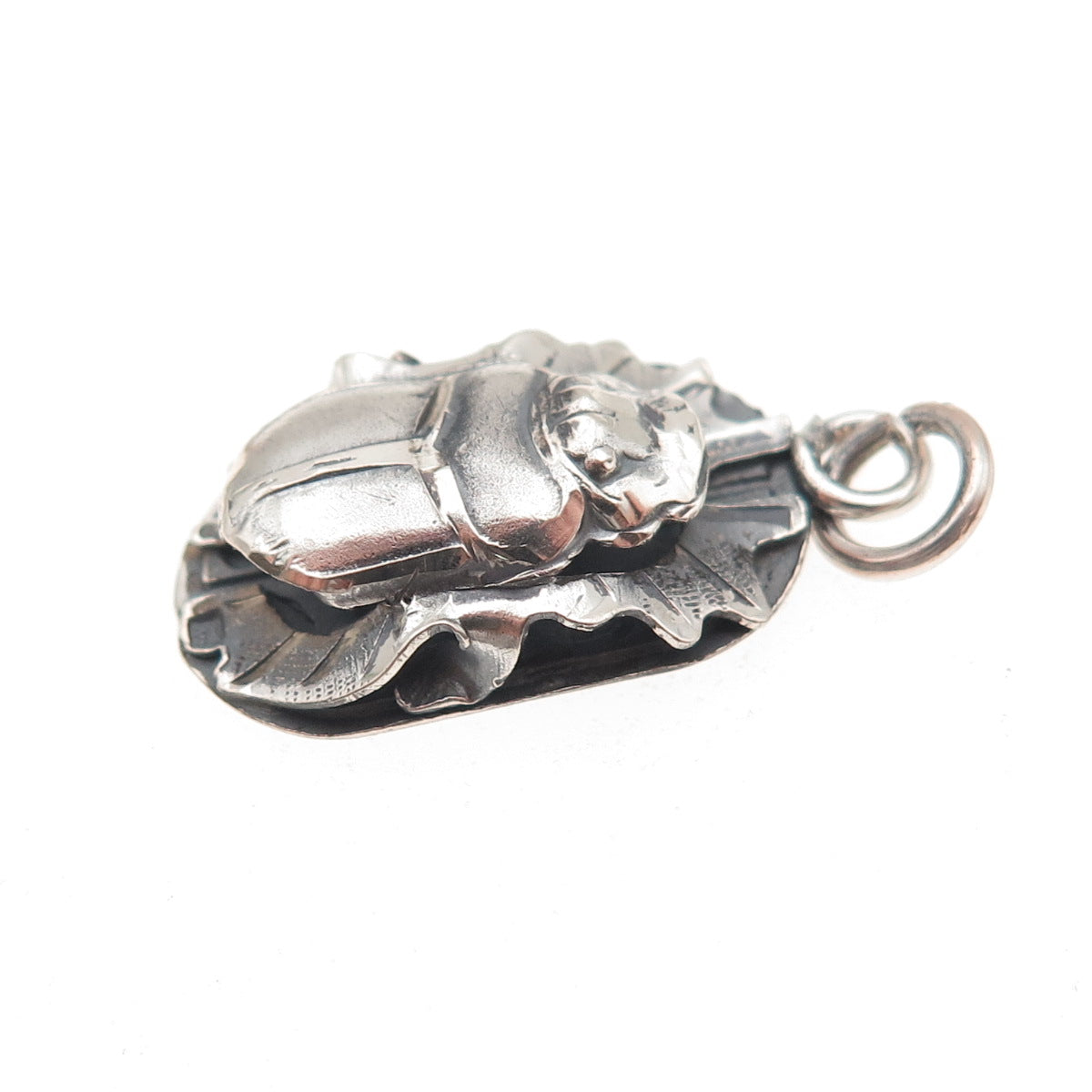800 Silver Vintage Egyptian Scarab Oxidized 3D Charm Pendant