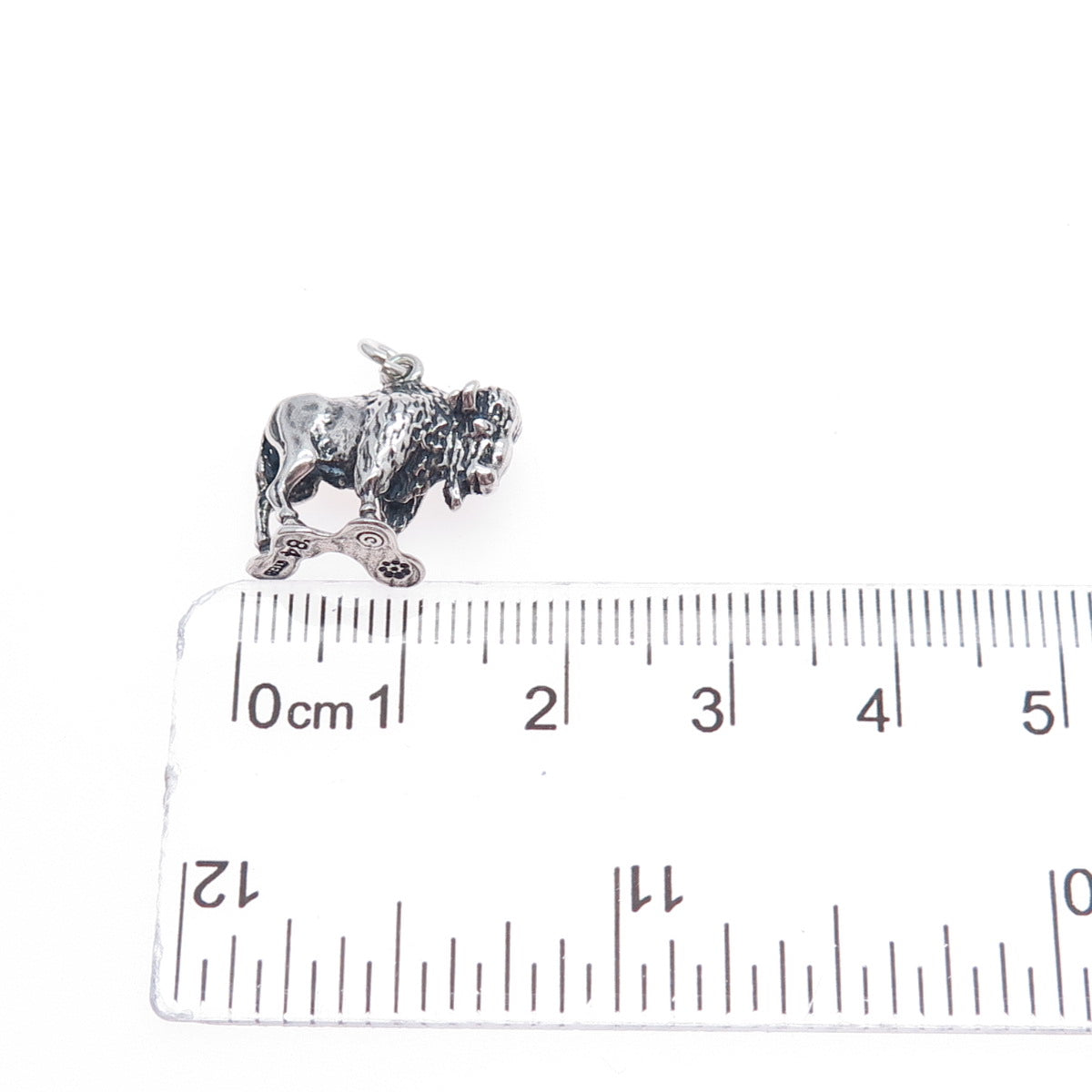 925 Sterling Silver Vintage 1984 Buffalo Oxidized Mini 3D Charm Pendant