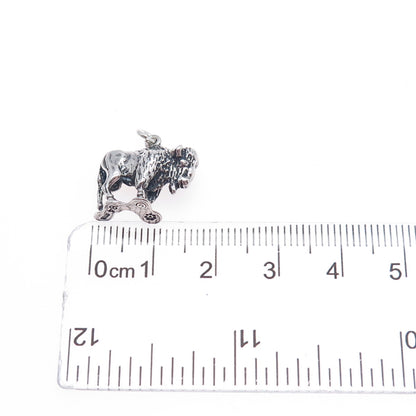 925 Sterling Silver Vintage 1984 Buffalo Oxidized Mini 3D Charm Pendant