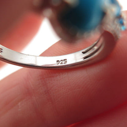 Chuck Clemency 925 Sterling Real Turquoise Apatite & White Topaz Ring Size 8.25