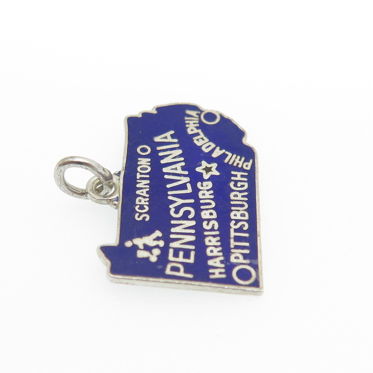 DANECRAFT 925 Sterling Silver Vintage Enamel Pennsylvania Map Minimalist Pendant