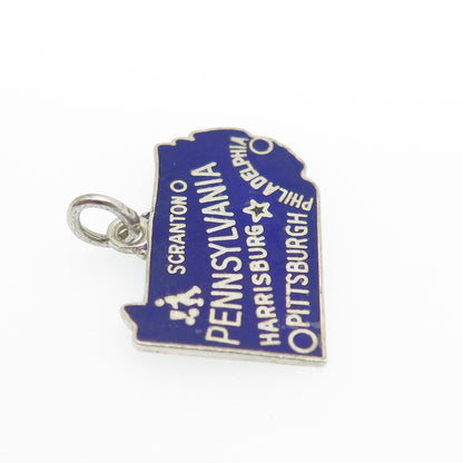 DANECRAFT 925 Sterling Silver Vintage Enamel Pennsylvania Map Minimalist Pendant