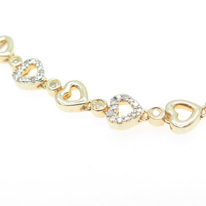 GOT Sterling Silver Gold Plated Real Diamond Heart Adjustable Bracelet 6-9.5"