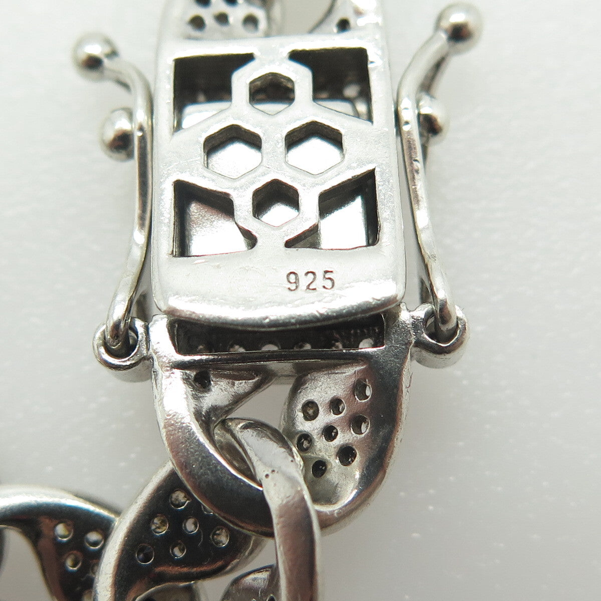 925 Sterling Silver Round-Cut White C Z Cuban Link Bracelet 8"