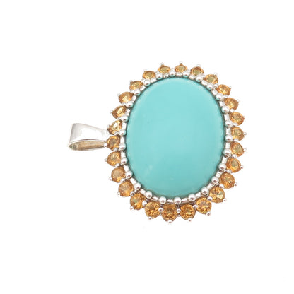 Collins Fine Jewelry 925 Sterling Silver Vintage Real Turquoise Citrine Pendant