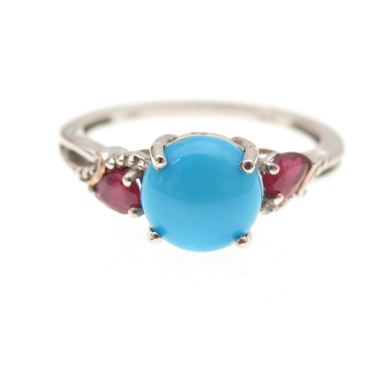 Chuck Clemency 925 Sterling Silver Real Turquoise & Red Sapphire Ring Size 9.25