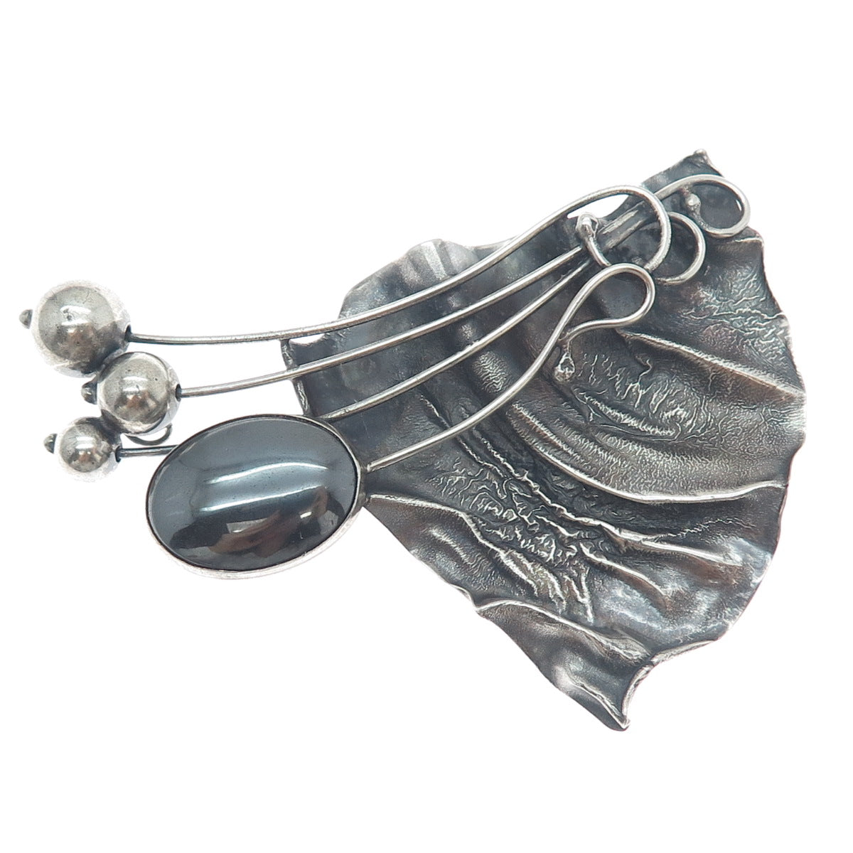 AVI SOFFER Sterling Vintage Israel Hematite Modernist Slide Pendant / Pin Brooch