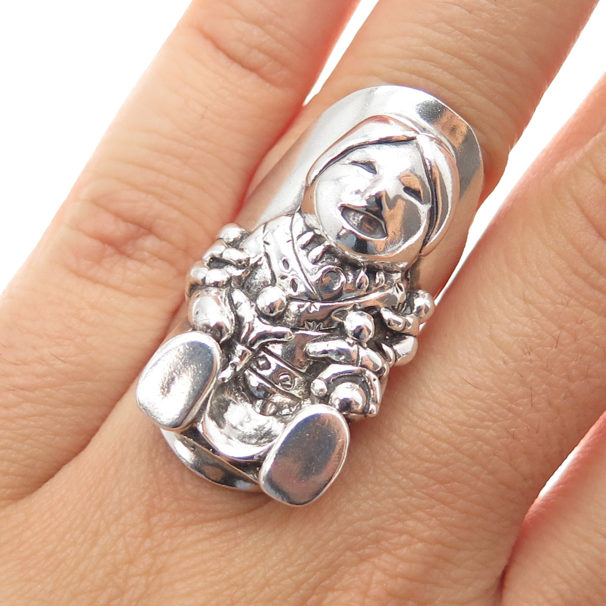 CAROL FELLEY 925 Sterling Silver Vintage 1990 Kachina Doll Ring Size 6.75