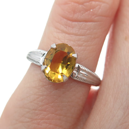 925 Sterling Silver Antique Art Deco B-G Real Oval-Cut Citrine Ring Size 5