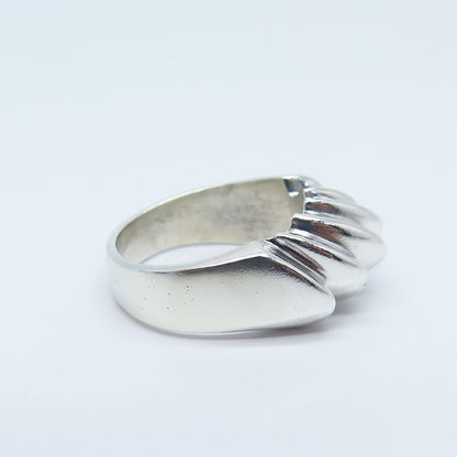 925 Sterling Silver Vintage Mexico Ribbed Domed Ring Size 7.75