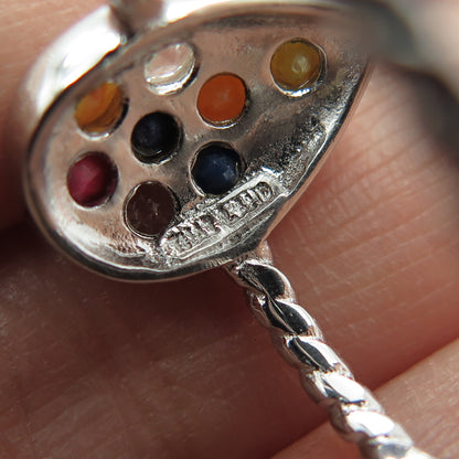 925 Sterling Silver Real Multi-Color Sapphire & White Topaz Teardrop Ring Size 8