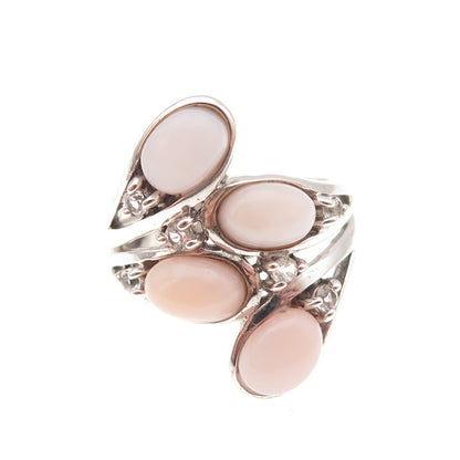 925 Sterling Silver Vintage Real Rose Quartz & C Z Modernist Ring Size 7