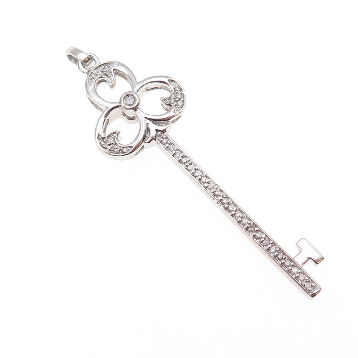 925 Sterling Silver Real Round-Cut Diamond Club Key Charm Pendant