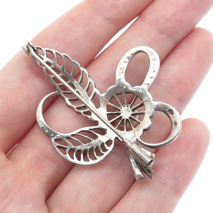 925 Sterling 2-Tone Antique Real Pear & Marcasite Leaf Brooch (missing 1 stone)