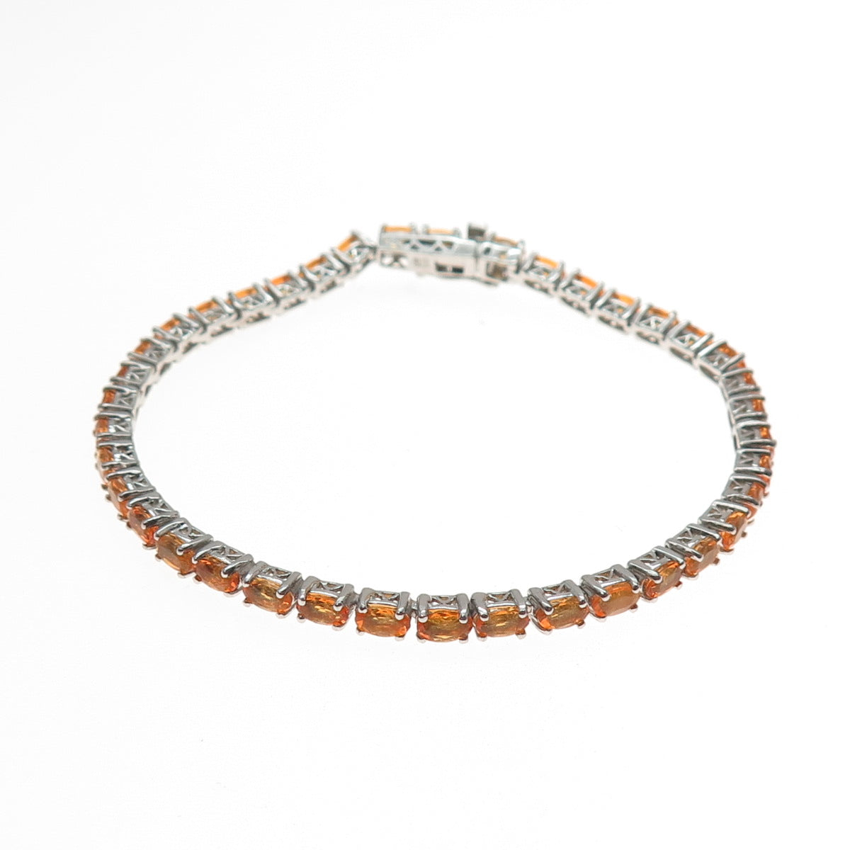 CHUCK CLEMENCY 925 Sterling Silver Real Fire Opal Tennis Link Bracelet 8"