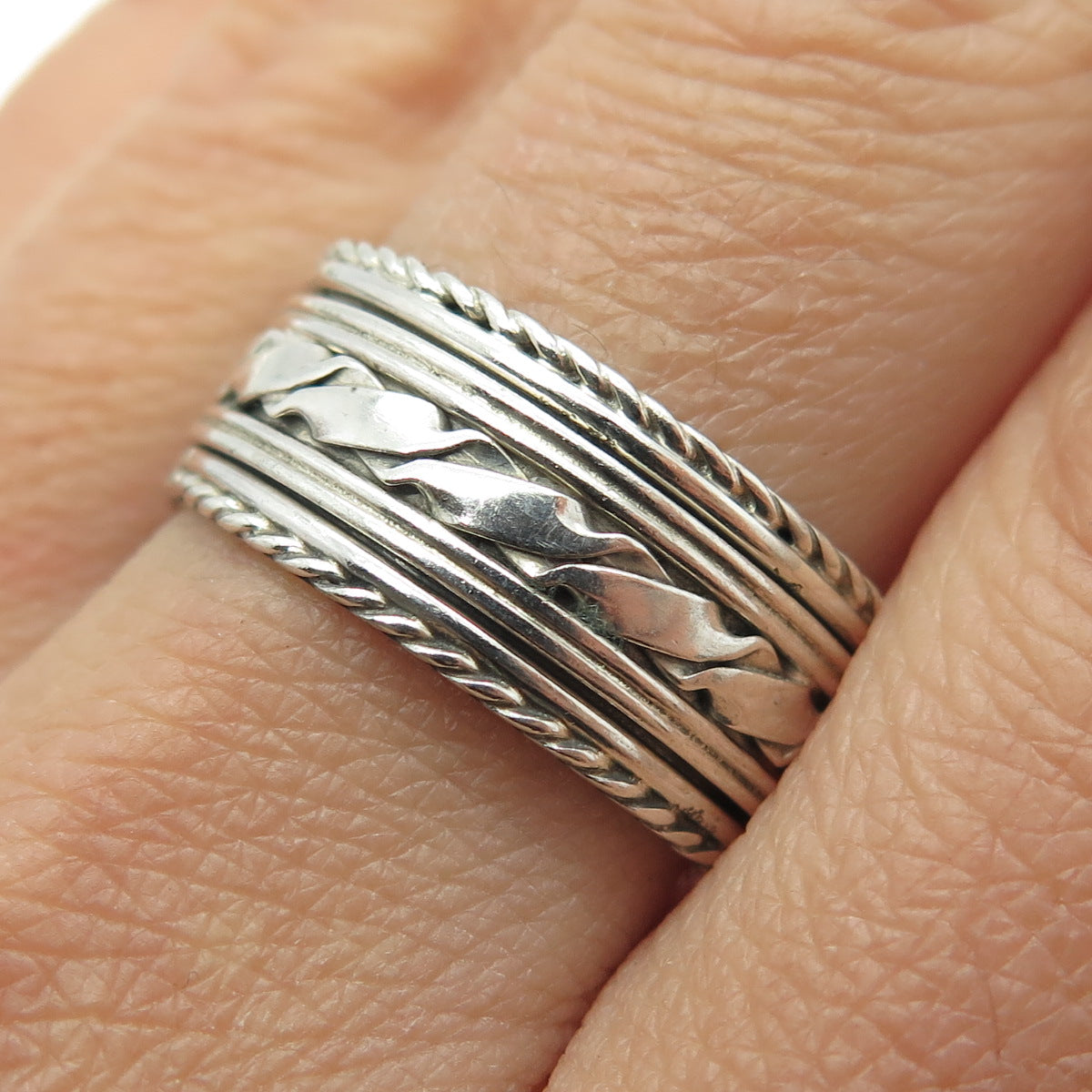 925 Sterling Silver Vintage Modernist Rotating Band Ring Size 10.25