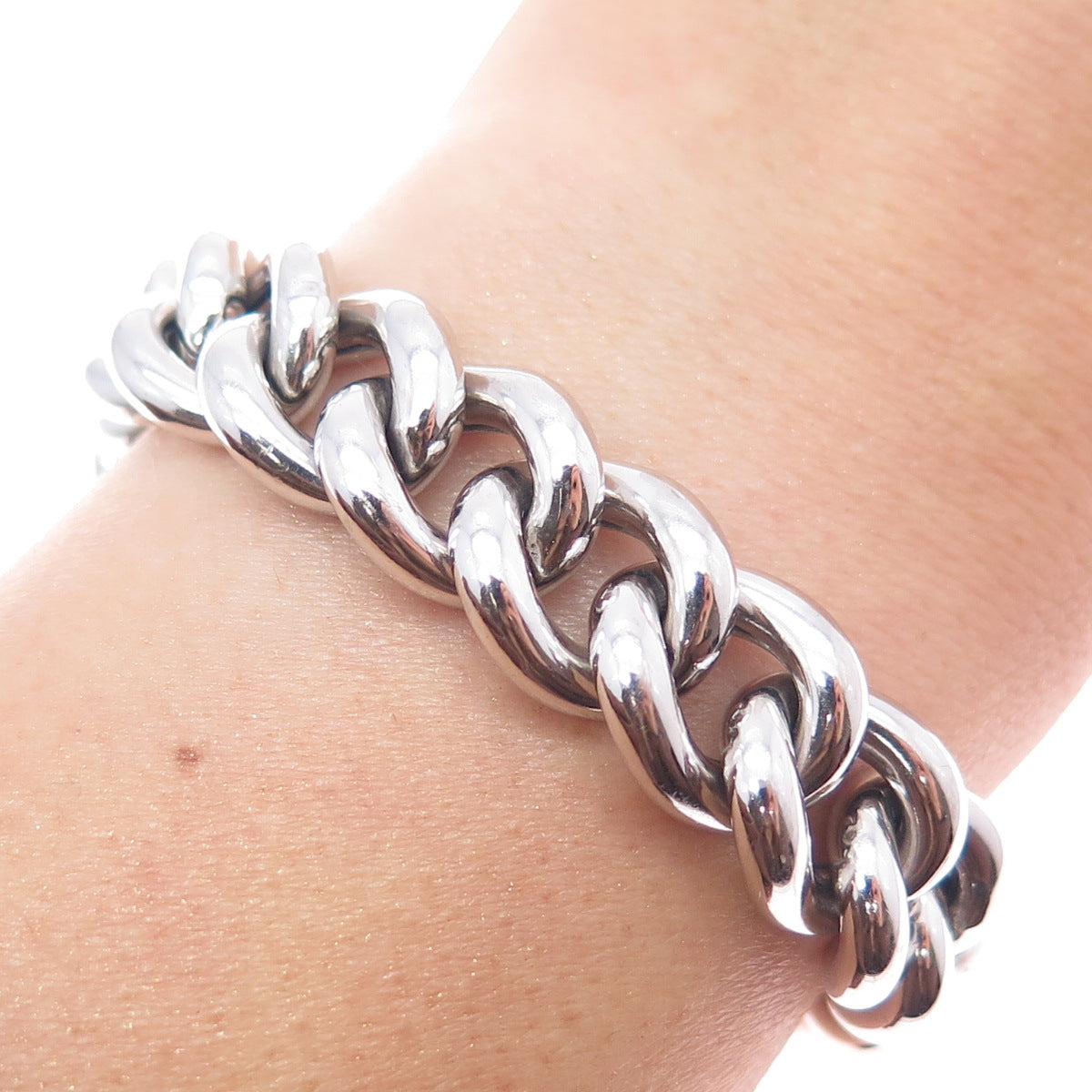 MILOR 925 Sterling Silver Vintage Italy Hollow Curb Link Bracelet 7"