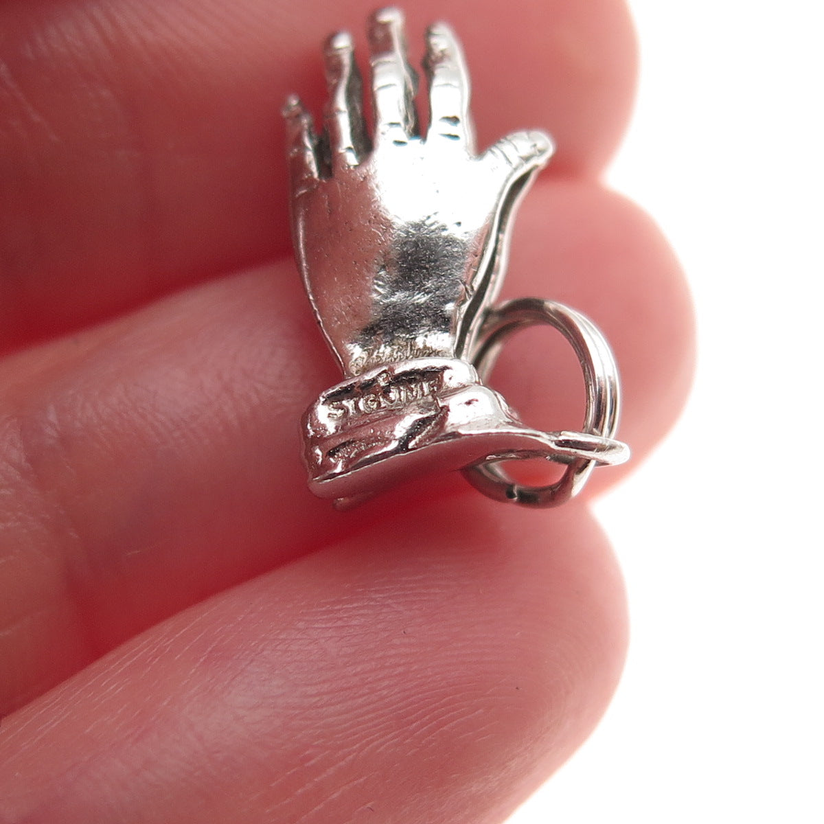 J.M. Fisher Sterling Silver Vintage Praying Hands Oxidized Mini Charm Pendant