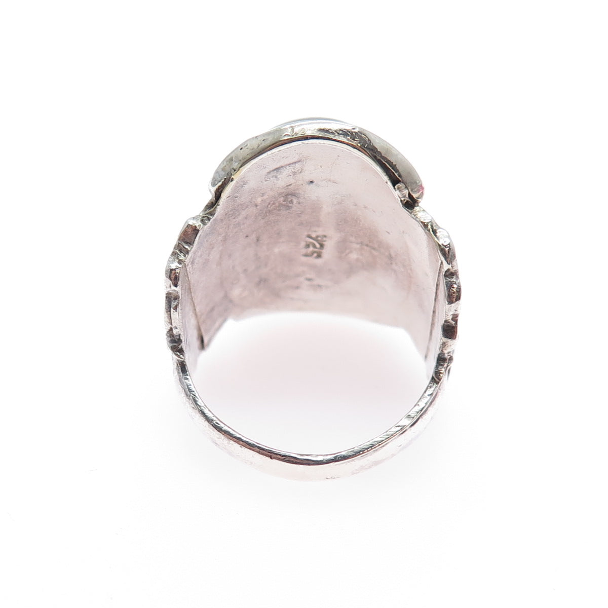 925 Sterling Silver Vintage Real Cabochon Moonstone Flower Ring Size 9.5