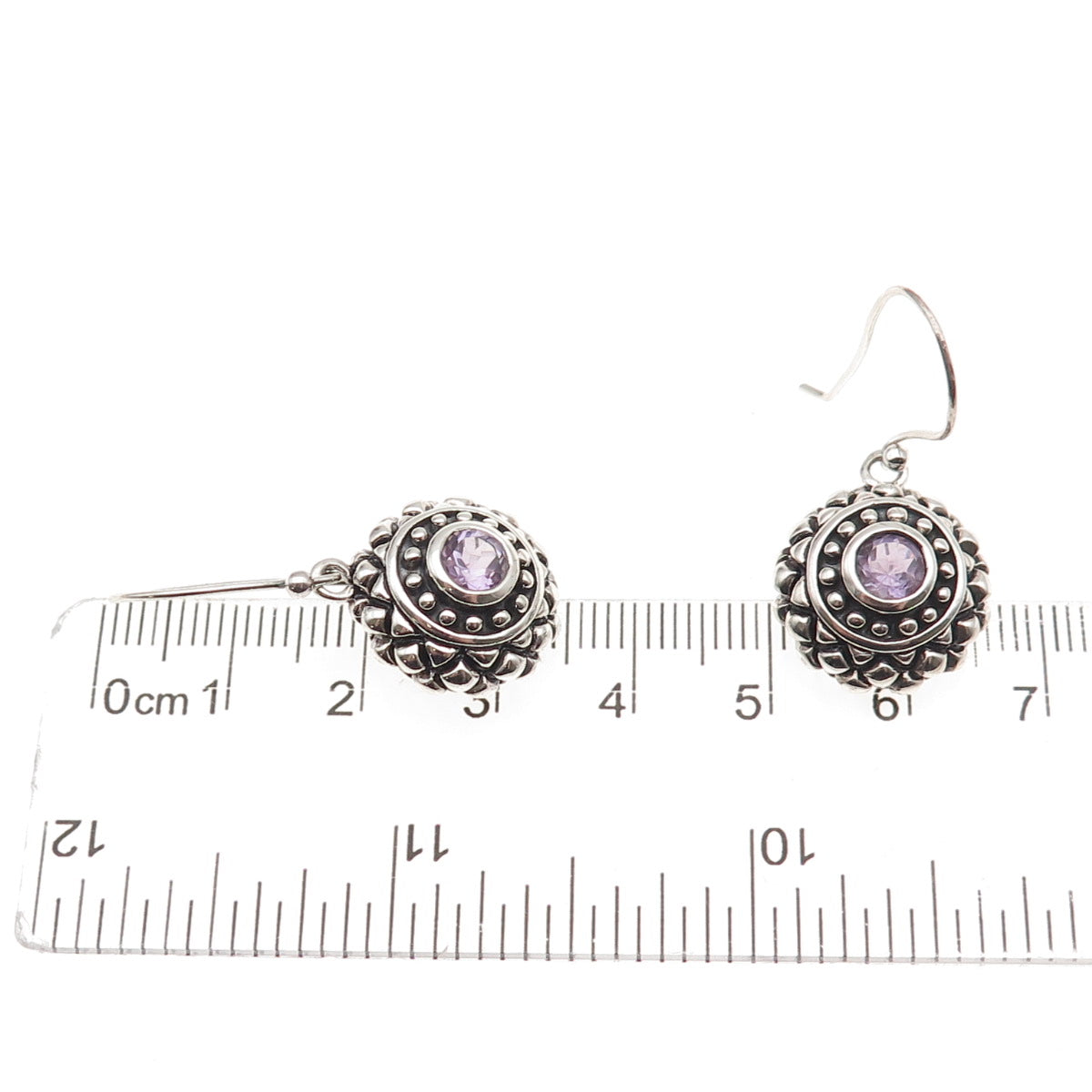 925 Sterling Silver Vintage Real Amethyst Oxidized Dangle Earrings