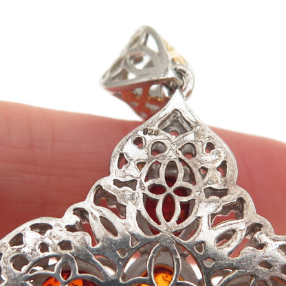 Michael Valitutti Gems En Vogue 925 Sterling 2-Tone Amber & Topaz Cross Pendant