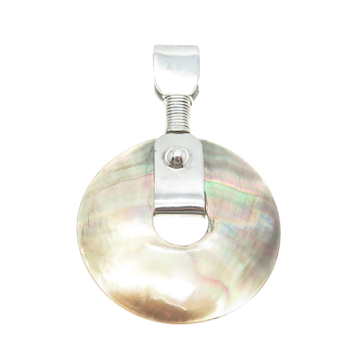 925 Sterling Silver Vintage Real Abalone Shell Amulet Pendant