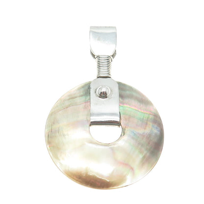 925 Sterling Silver Vintage Real Abalone Shell Amulet Pendant