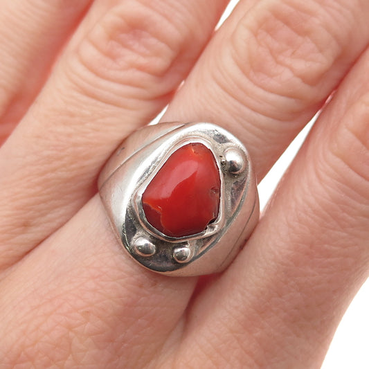 Old Pawn 925 Sterling Silver Vintage Southwestern Coral Tribal Ring Size 9.25