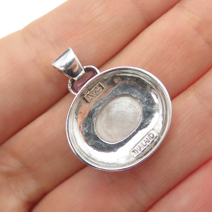 925 Sterling Silver Vintage Real MOP & Amethyst Modernist Charm Pendant