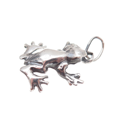 925 Sterling Silver Vintage Frog Good Luck Oxidized Charm Pendant