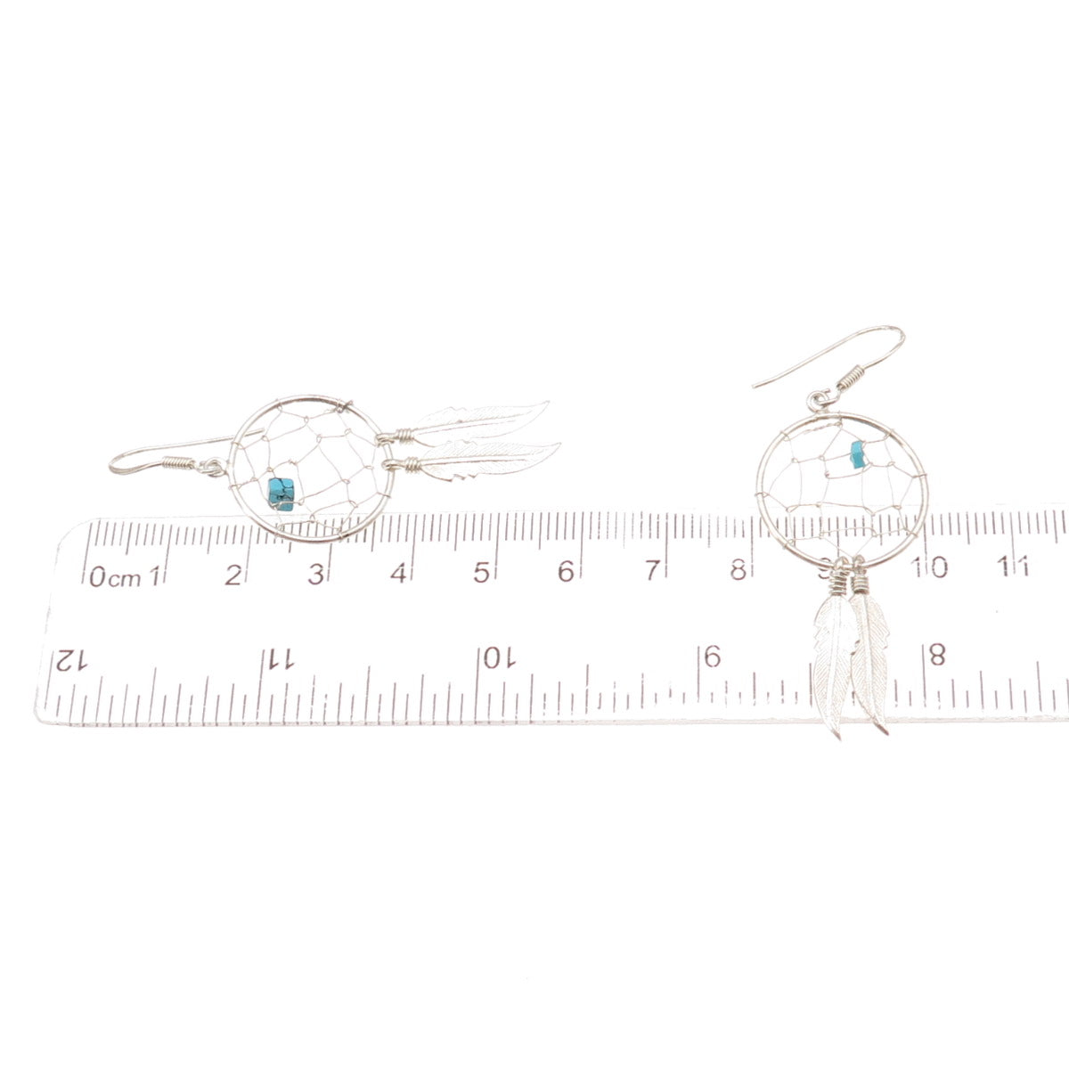 Old Pawn 925 Sterling Silver Vintage Turquoise Dreamcatcher Dangle Earrings
