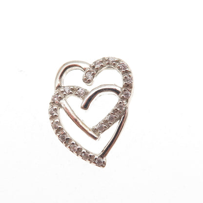 925 Sterling Silver Round-Cut C Z Heart Mini Slide Charm Pendant